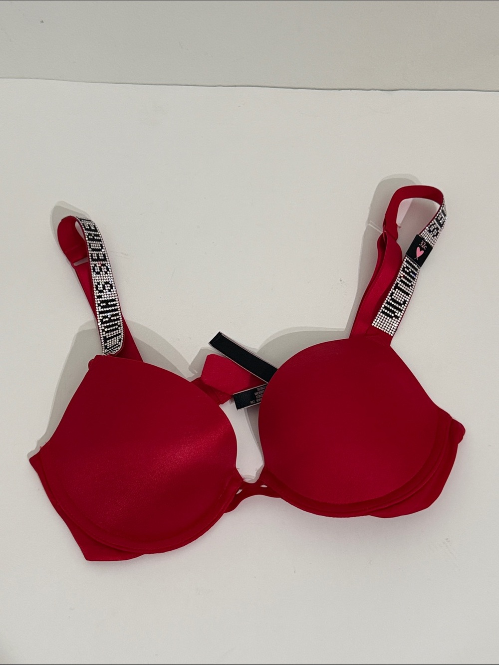 Victoria's Secret Bombshell Logo Shine Strap Push Up Bra 32C Red New